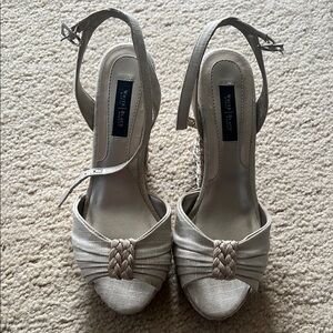 White House Black Market Women's Cream Wedge Sandals